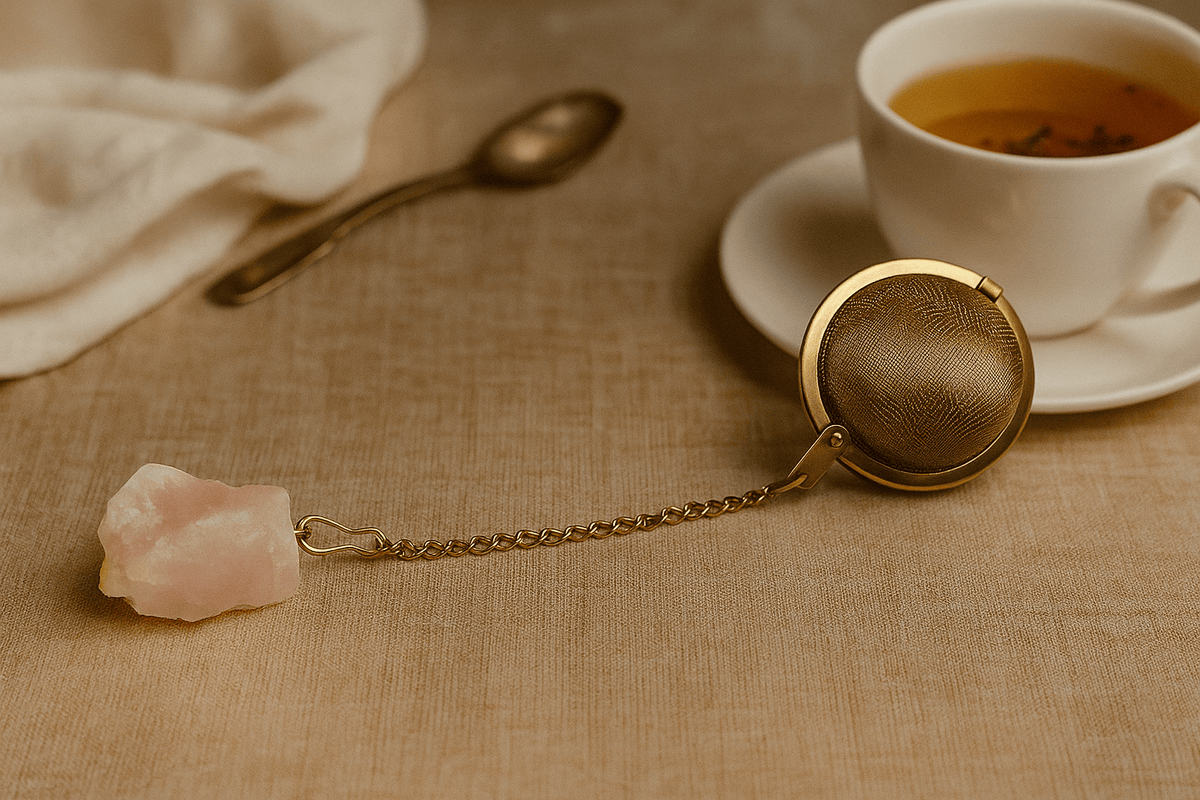 BOUTIQUE CADEAUX Boutique cadeaux Boule à thé ou tisane couleur or avec pierre précieuse quartz rose (1un)