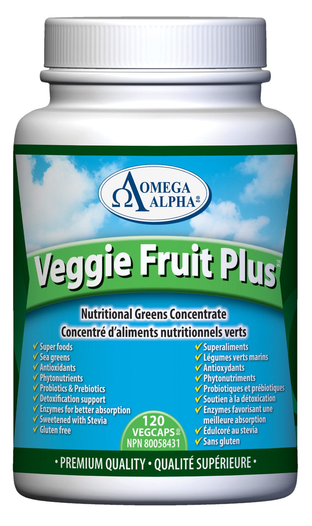 OMÉGA ALPHA PHARMATICAL Suppléments Veggie fruit plus 120vcaps
DATE DE PÉREMPTION : 30 SEPTEMBRE 2026