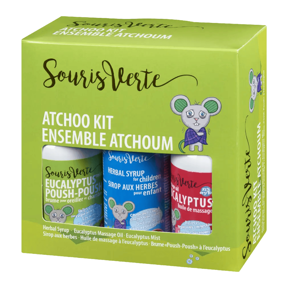 SOURIS VERTE Soins & Beauté Kit atchoum (huile massage eucalyptus/sirop aux herbes/brume poush-poush) kit