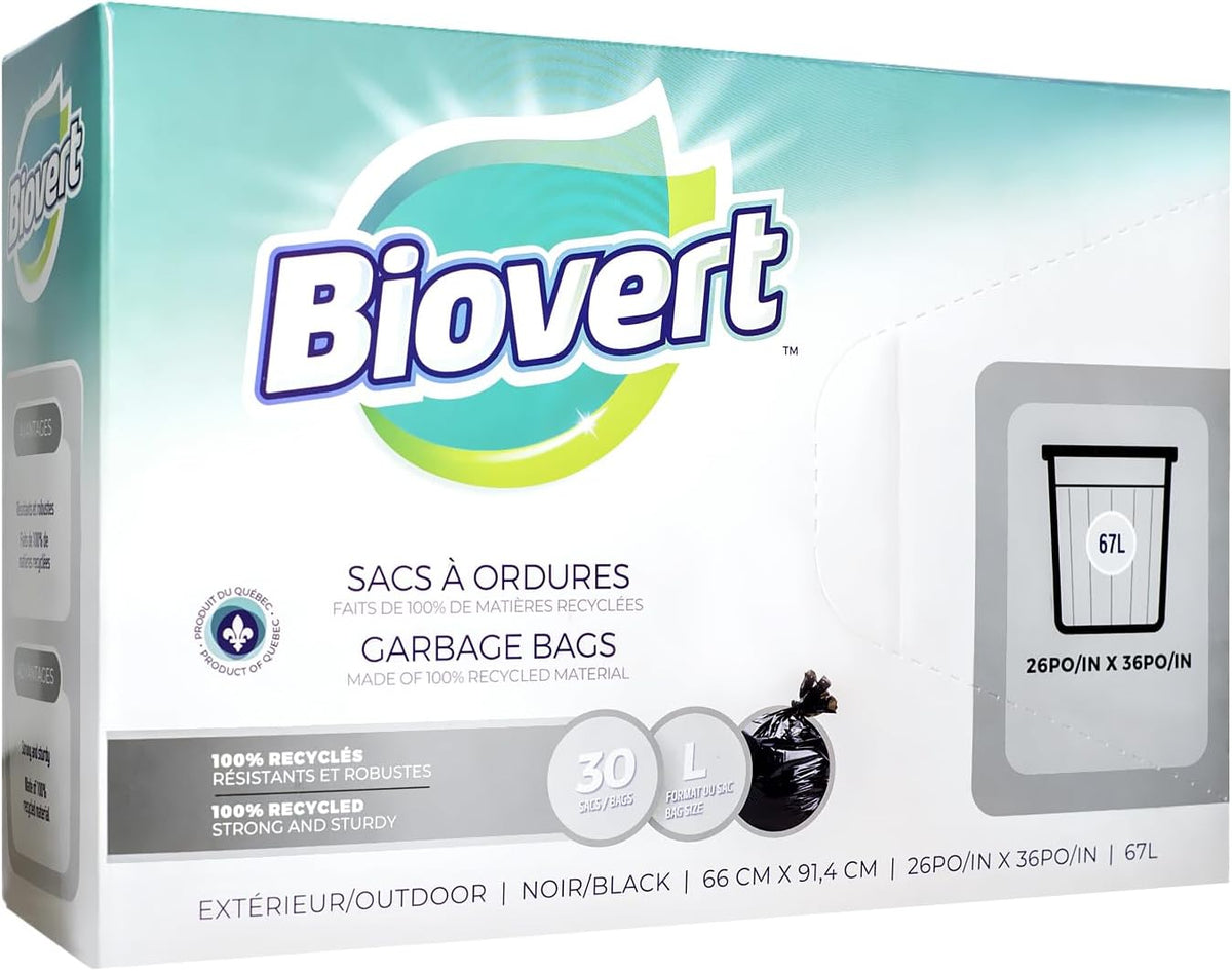 BIO-VERT Épicerie Sacs à ordure 26X36 pouces 67L 30un