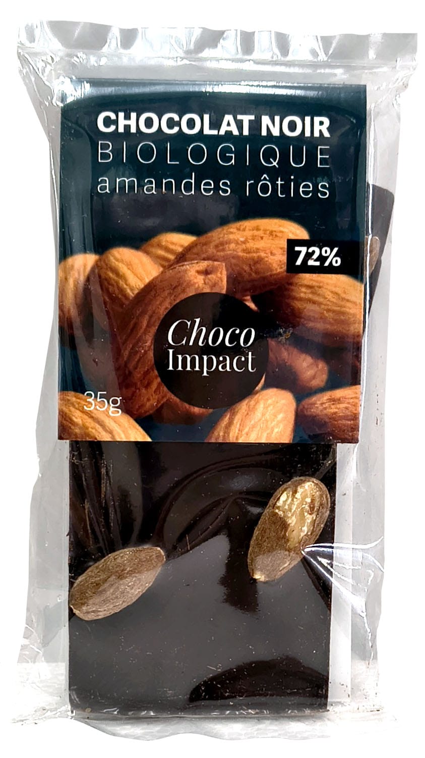 CHOCO IMPACT Épicerie Chocolat noir 72% avec amandes rôties bio 35g
