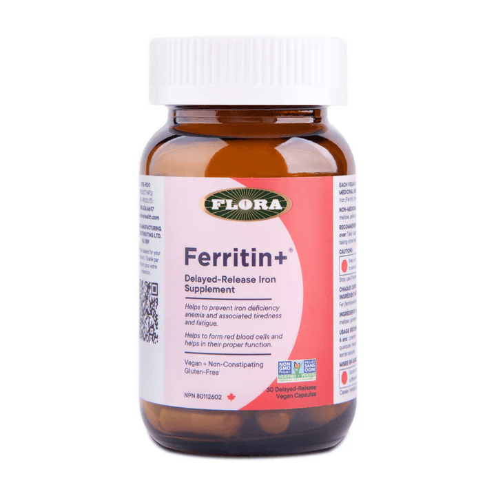 FLORA Suppléments Ferritin + (libération retardée) bouteille de verre 30vcaps