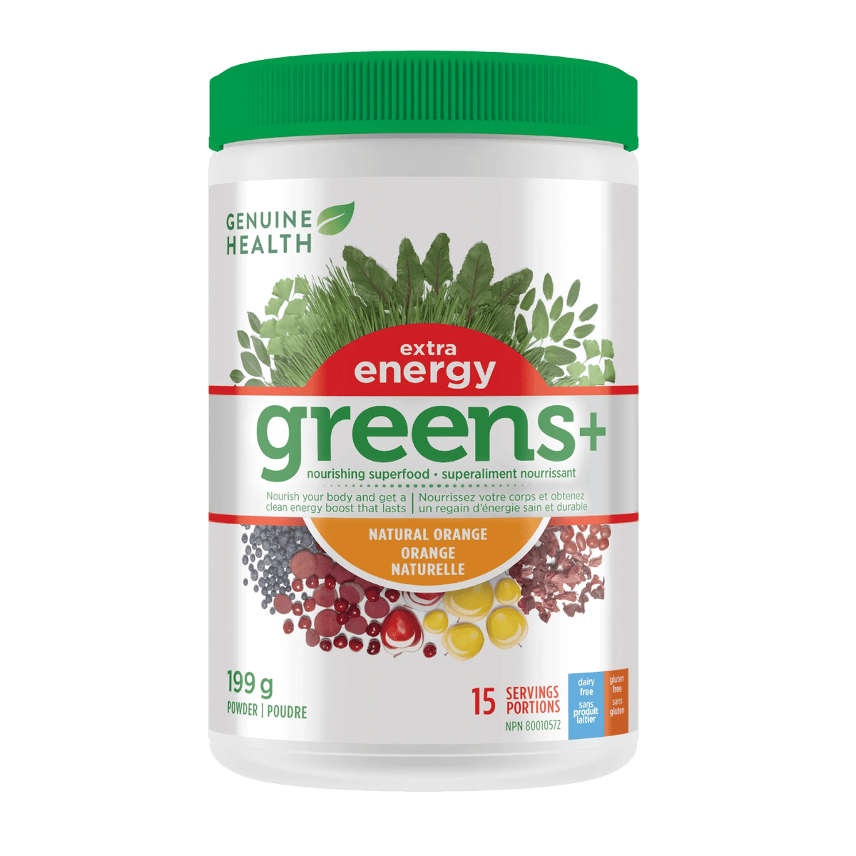 GENUINE HEALTH Suppléments Greens+ extra energy (orange) 199g