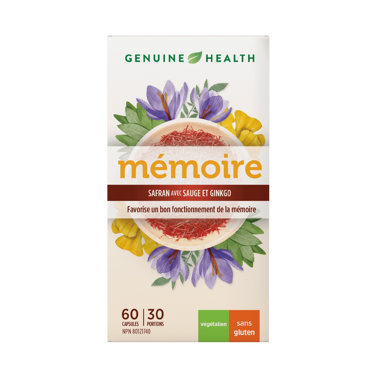 GENUINE HEALTH Suppléments Mémoire (safran et ginkgo biloba) 60caps