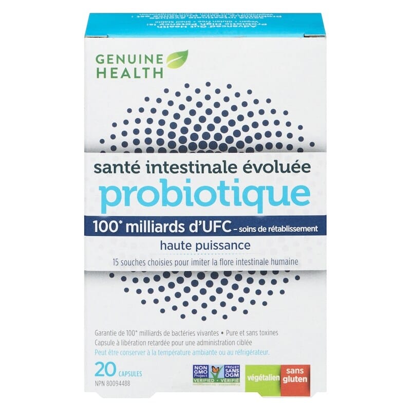 GENUINE HEALTH Suppléments Probiotiques (100 milliards d'UFC) 20caps