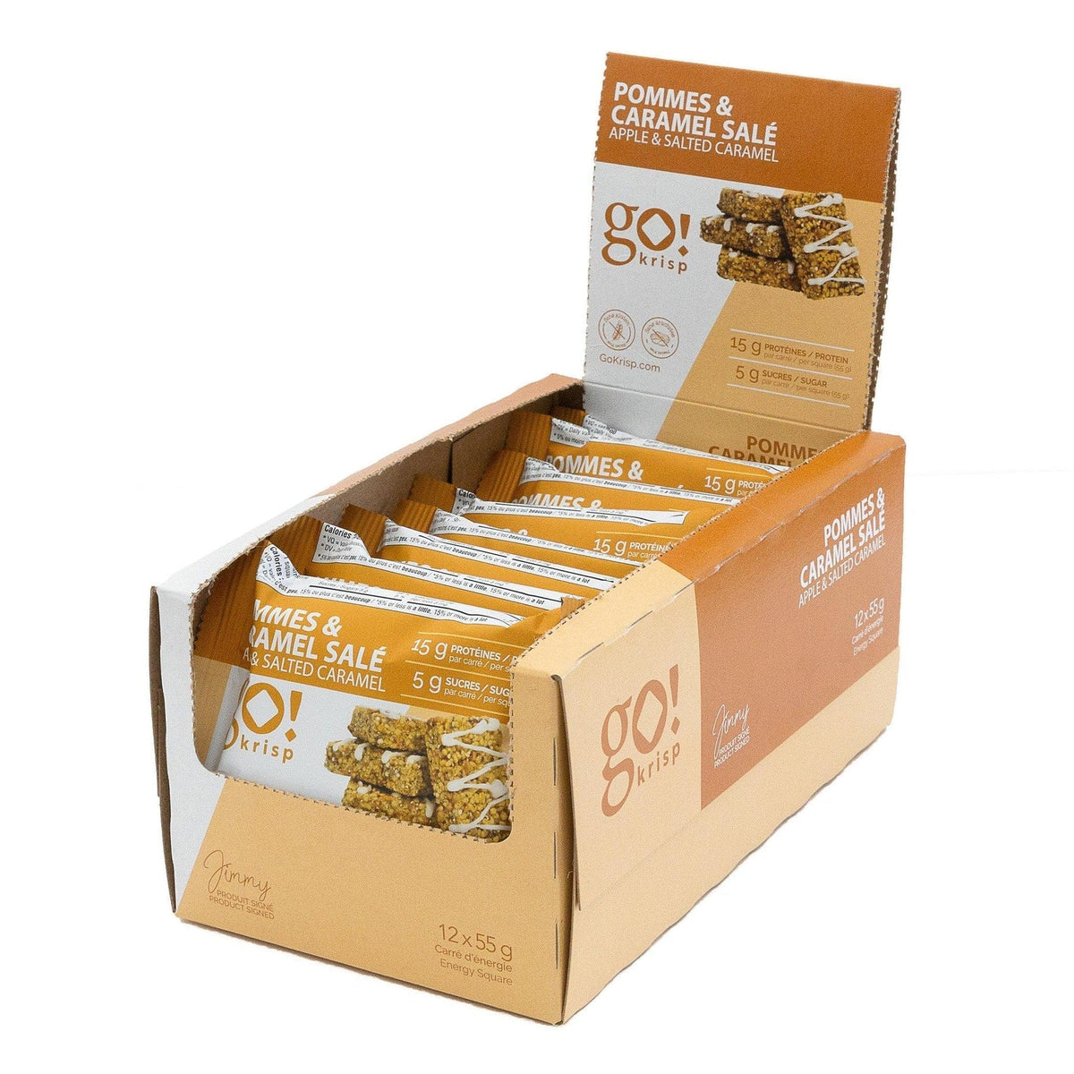 GO NUTRITION Épicerie Go Krisp - Barres protéinées Pommes et caramel salé 12x55g