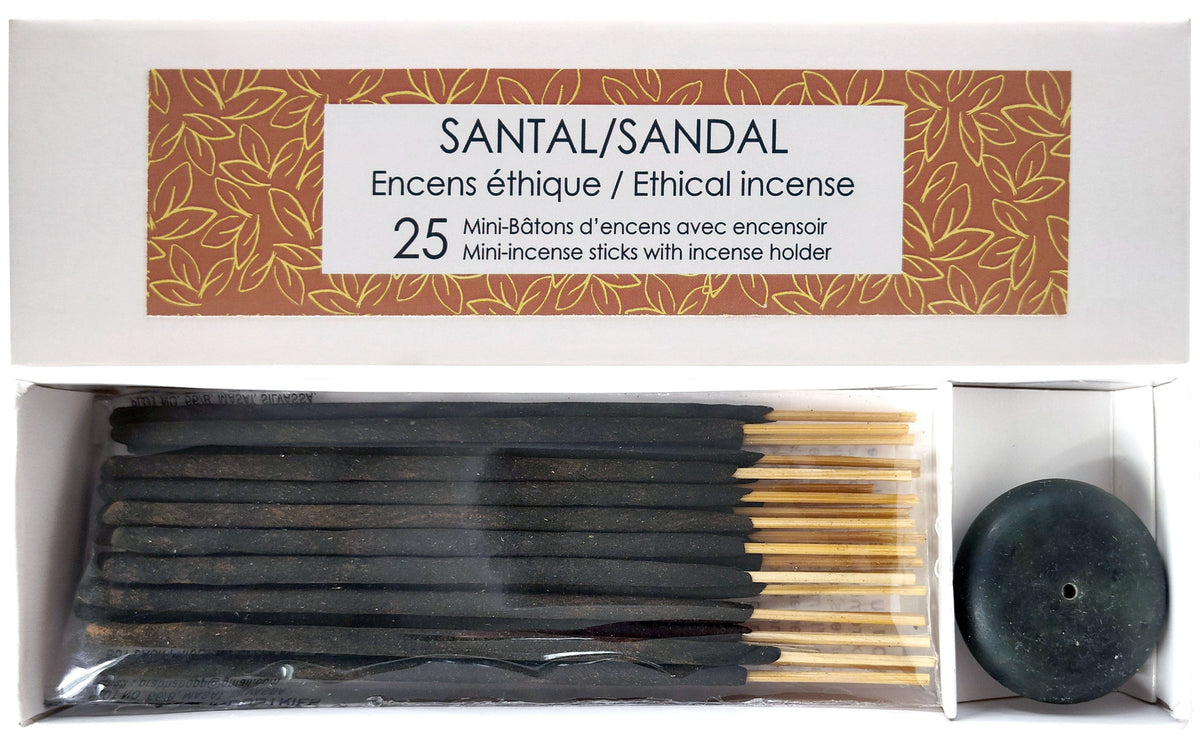 KOLAM Soins & beauté Mini-bâtonnnets encens santal 25un + encensoir