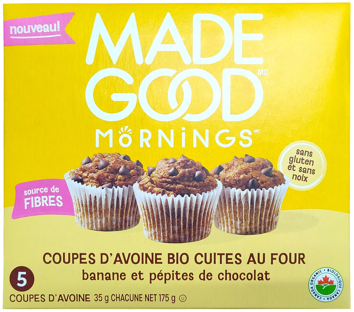 MADE GOOD Épicerie Coupes d'avoine cuites au four aux bananes et pépites de chocolat bio 5x35g