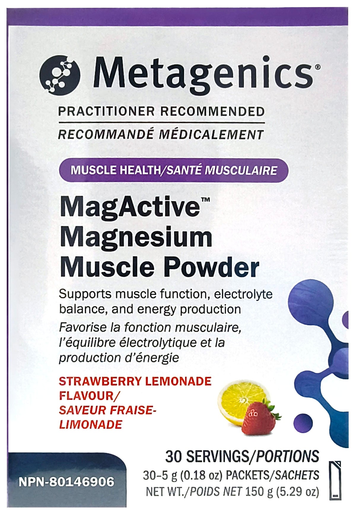 METAGENICS Suppléments MagActive magnésium muscle (fraise/limonade) 30s
