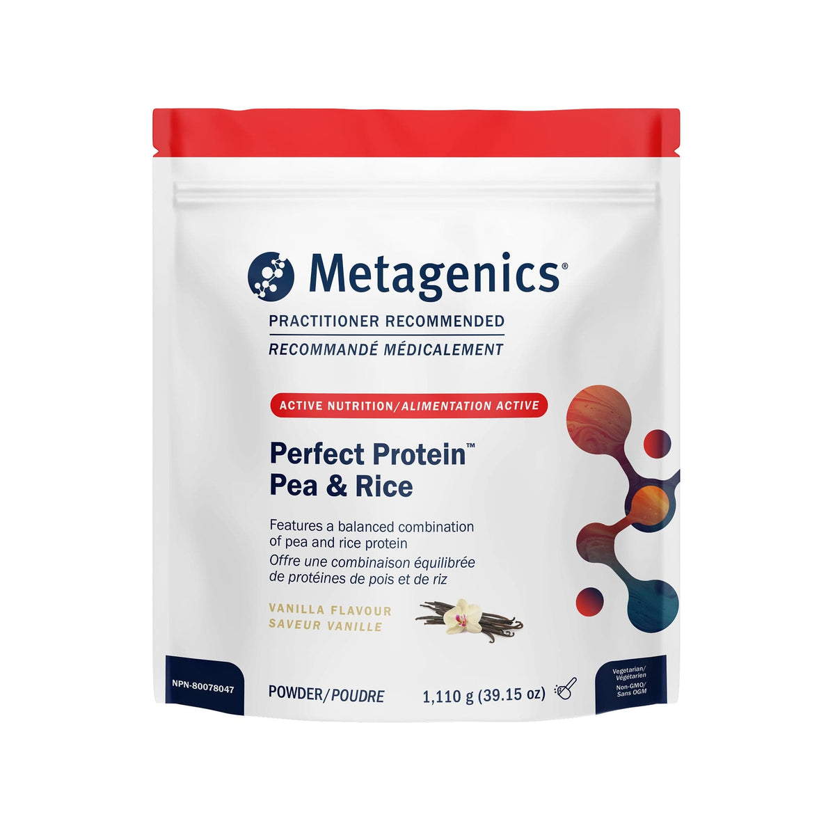 METAGENICS Suppléments Protéines parfaites à base de pois et riz (saveur vanille) 1,110g