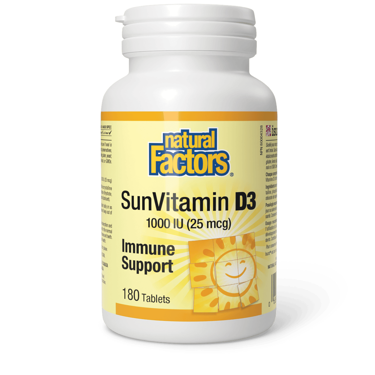 NATURAL FACTORS Suppléments Vitamine D3 (1000 U.I.) 180comp.