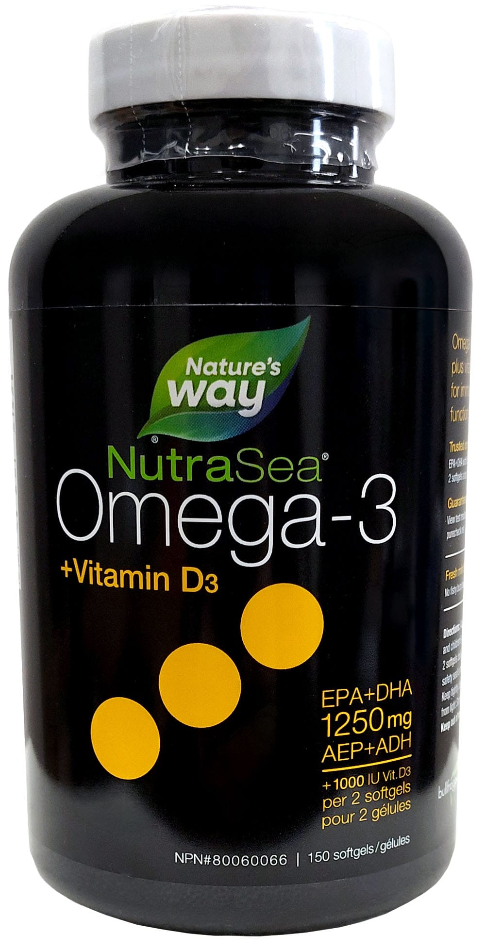 NATURE'S WAY Suppléments NutraSea Omega 3 EPA+DHA 1 250mg + vitamine D (saveur menthe fraîche) 150gel