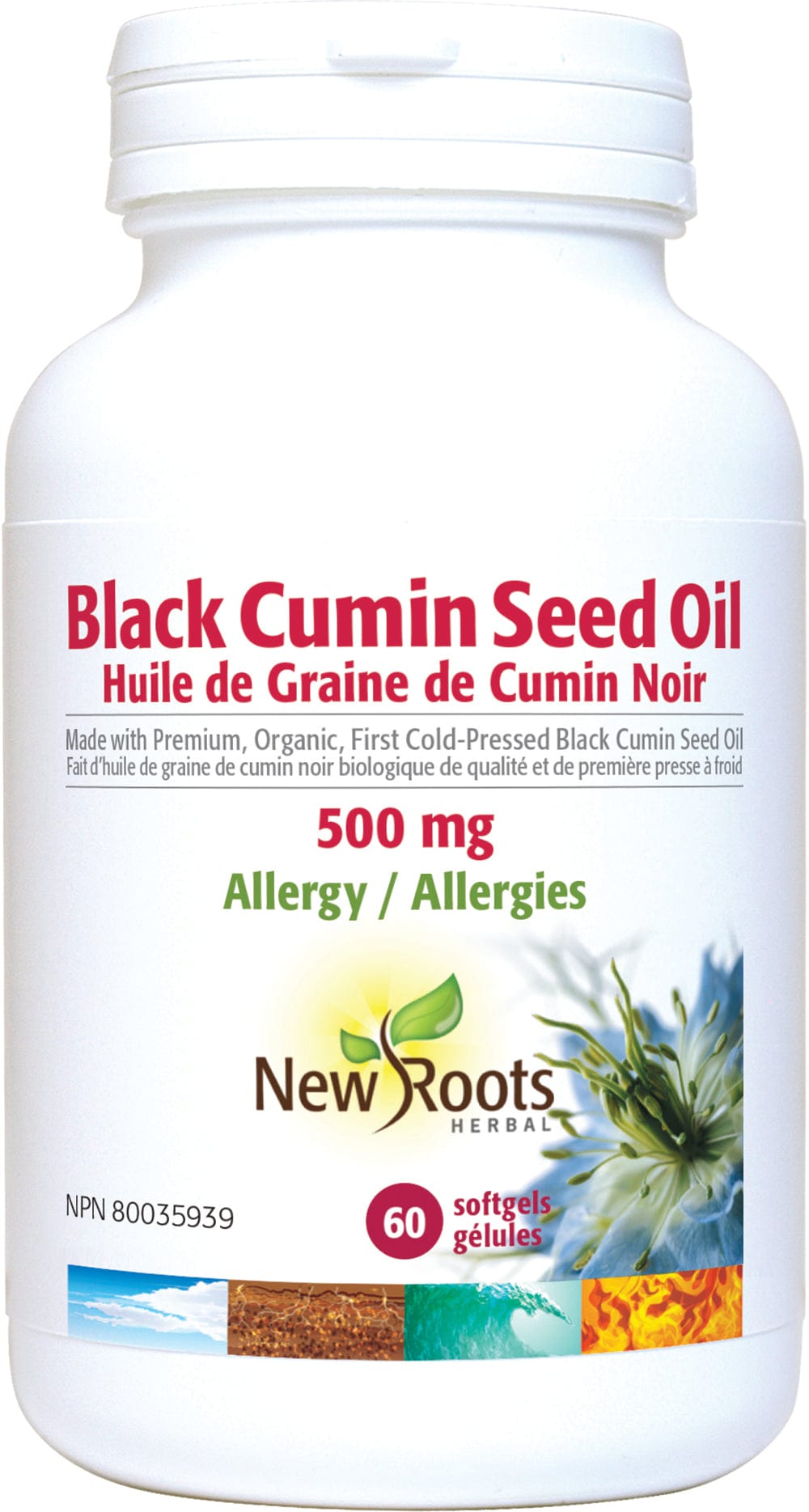 NEW ROOTS HERBAL Suppléments Huile de Graines de Cumin Noir 500mg 60gel
