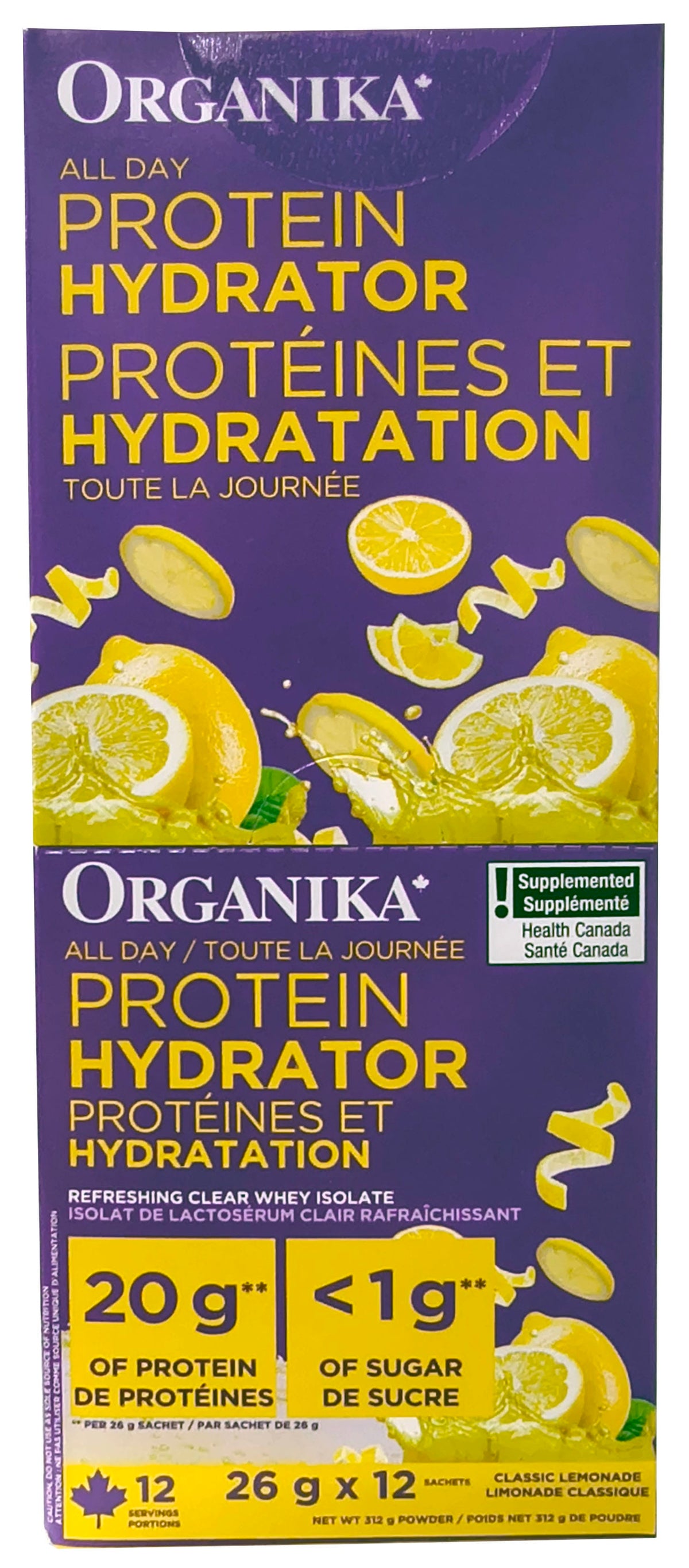 ORGANIKA Suppléments Protéines de lactosérum et hydratation toute la journée (citron) 12x26g