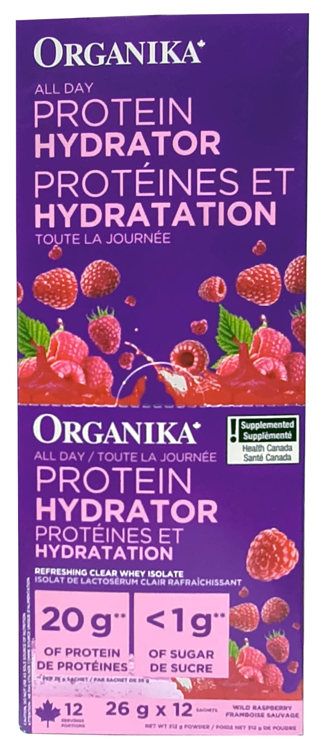 ORGANIKA Suppléments Protéines de lactosérum et hydratation toute la journée (framboise) 12x26g