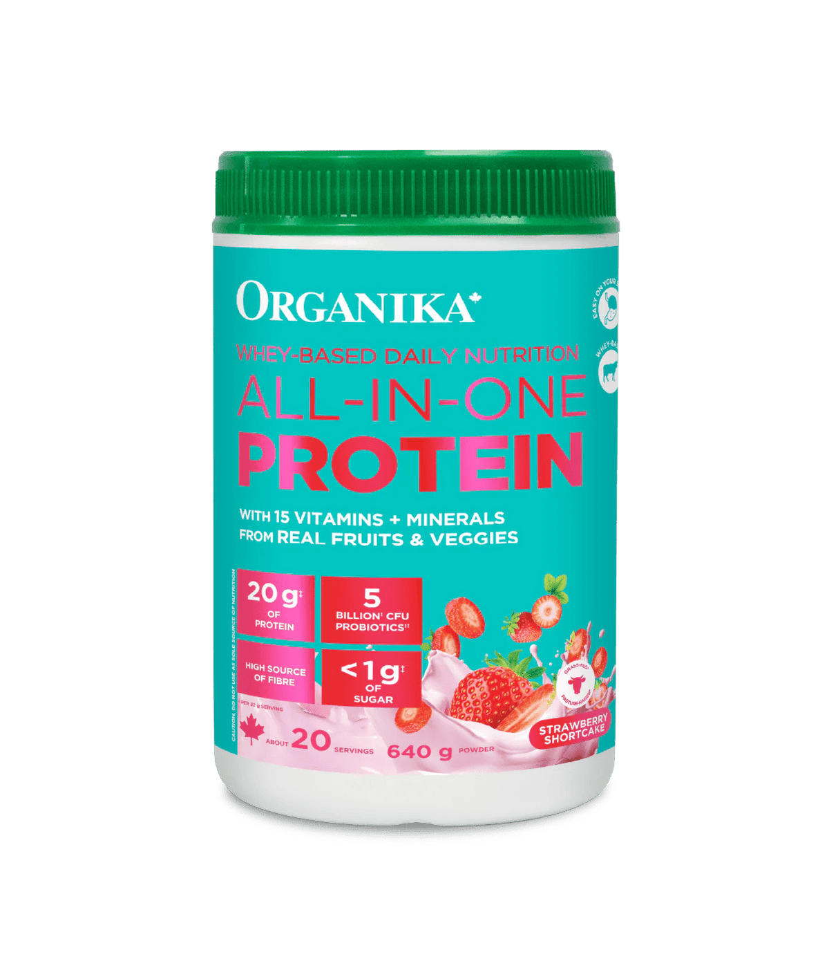 ORGANIKA Suppléments Protéines de nutrition quotidienne tout-en-un à base de lactosérum (fraises) 640g