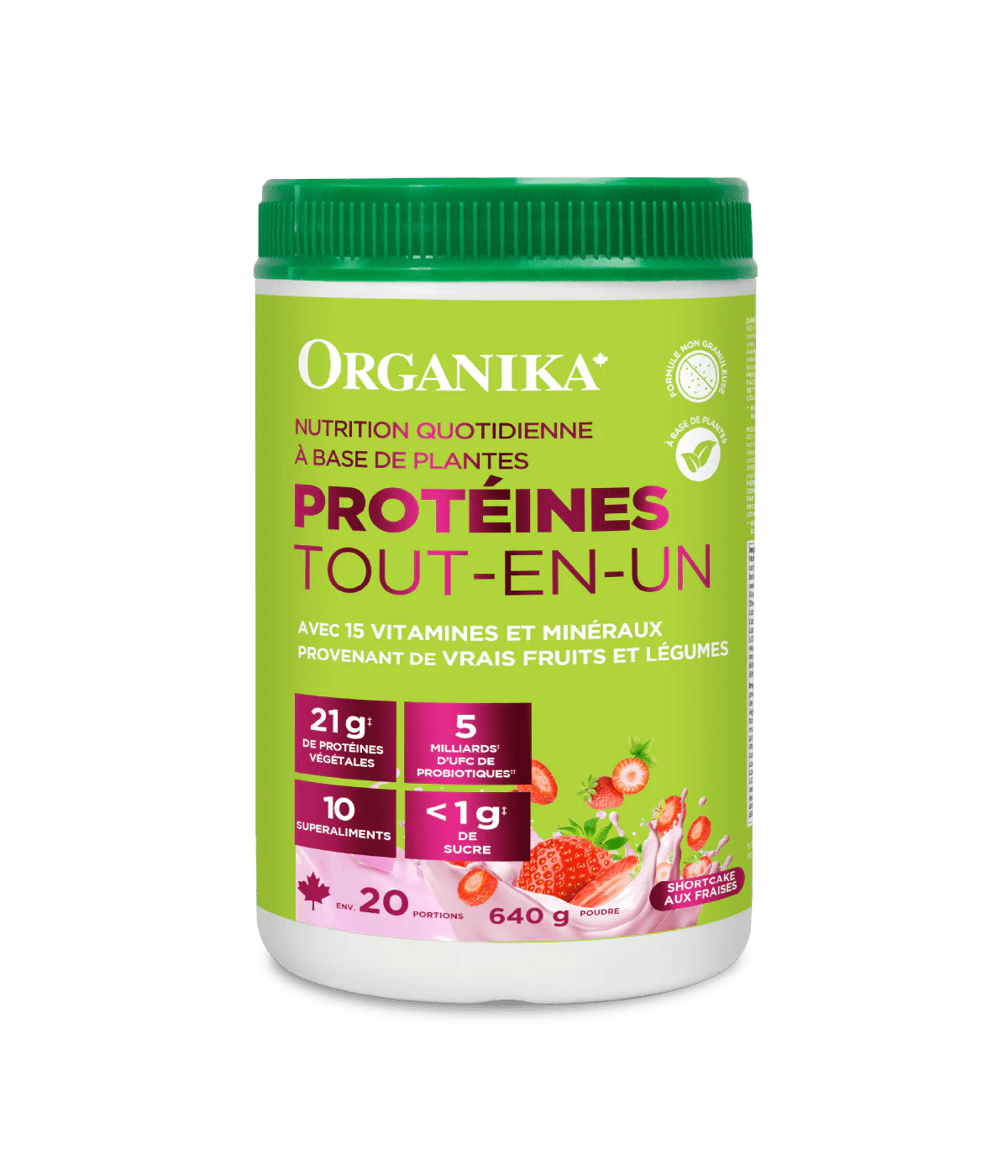 ORGANIKA Suppléments Protéines de nutrition quotidienne tout-en-un végétale (gâteau aux fraises) 640g