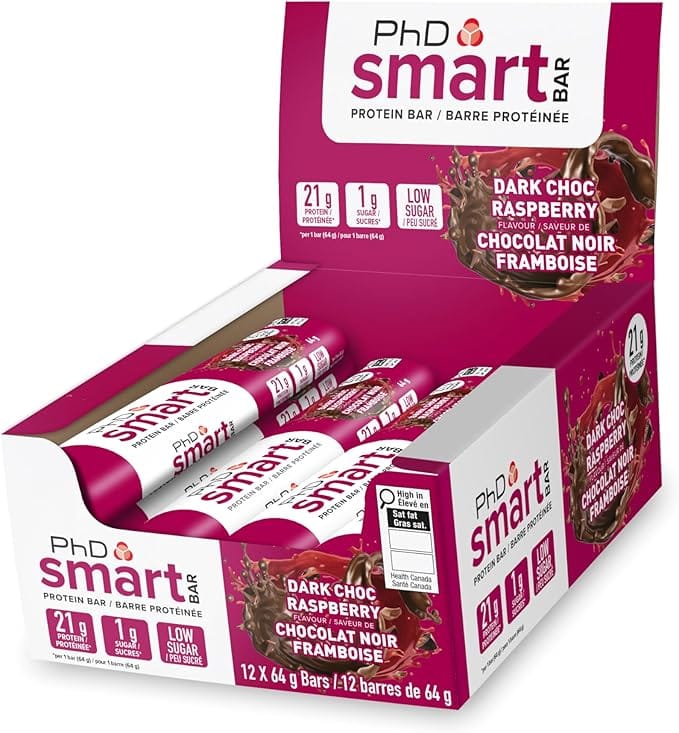 PHD SMART BARS Suppléments Barres protéinées chocolat noir et framboises 12x64g