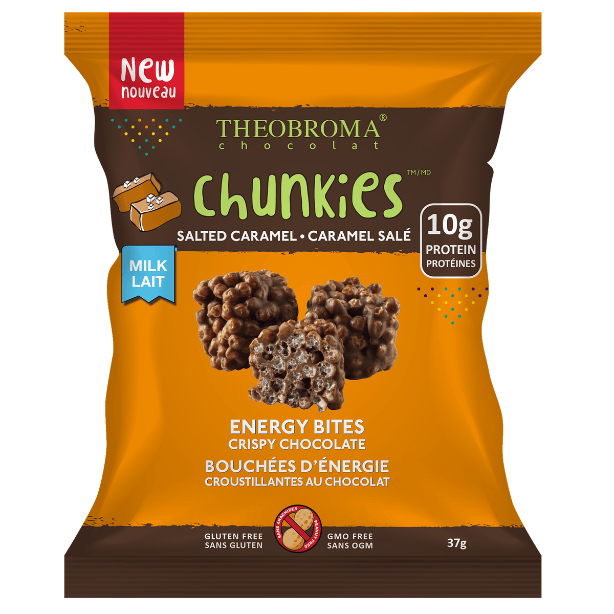 THEOBROMA Épicerie Bouchées d'énergie croustillantes au chocolat au lait et caramel salé 37g