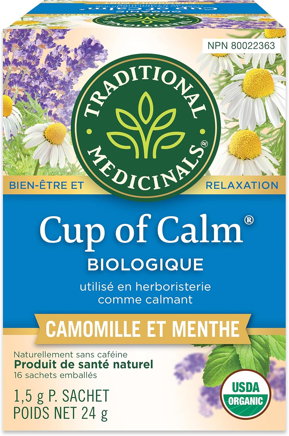 TRADITIONAL MEDICINALS Épicerie Tisane cup of calm camomille et menthe bio 16s