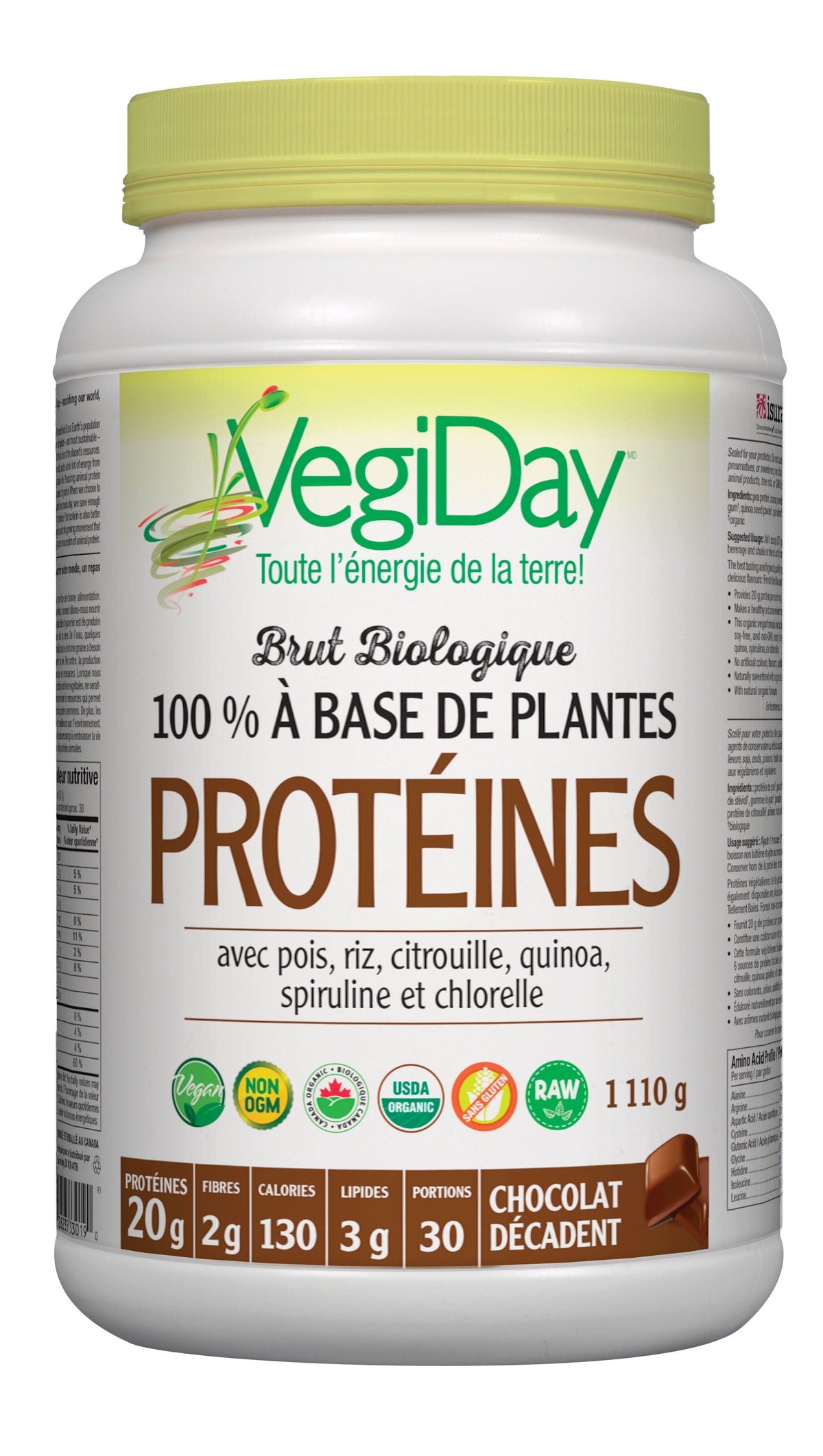 VEGIDAY Suppléments Protéines crues bio chocolat décadent 972g