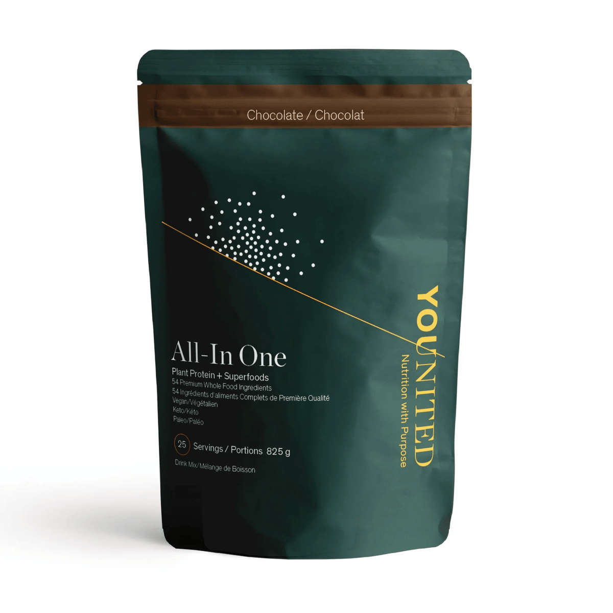 YOUNITED Suppléments All-in-one superaliments et protéines de plantes au chocolat 825g